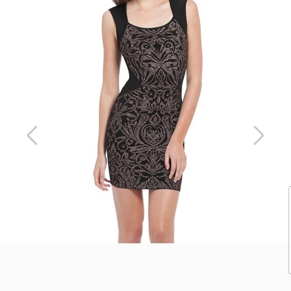 Marciano Black and Gold Bodycon Mini Dress